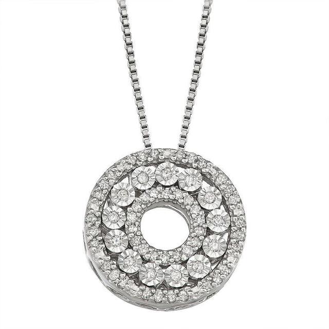 Sterling Silver 1/5 Carat T.W. Diamond Circle Pendant Necklace, Womens Silver Tone Product Image