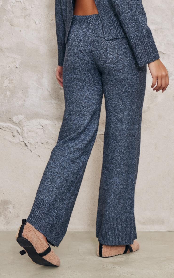  Charcoal Blue Luxe Knit  Wide Leg Pants Product Image