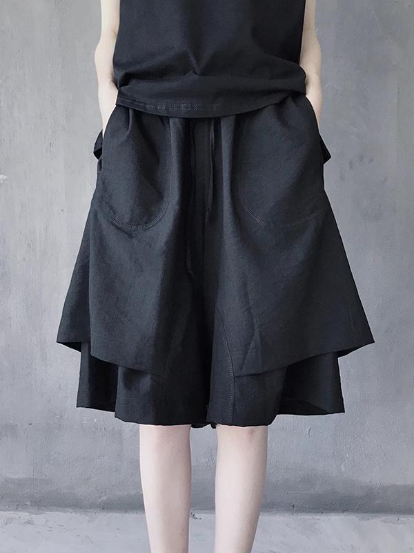 High Waisted Loose Solid Color Split-Joint Half Pants Shorts product image