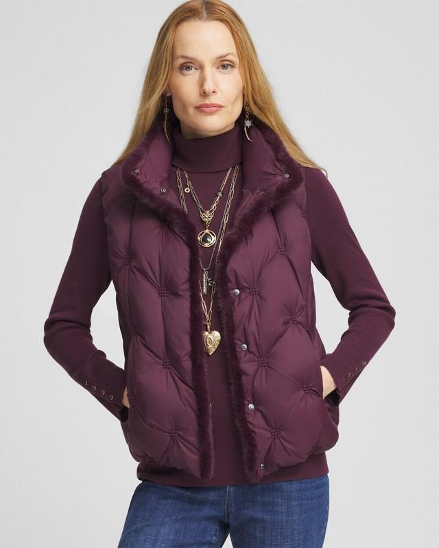 Women's Nylon Fur Trim Puffer Vest Product Image