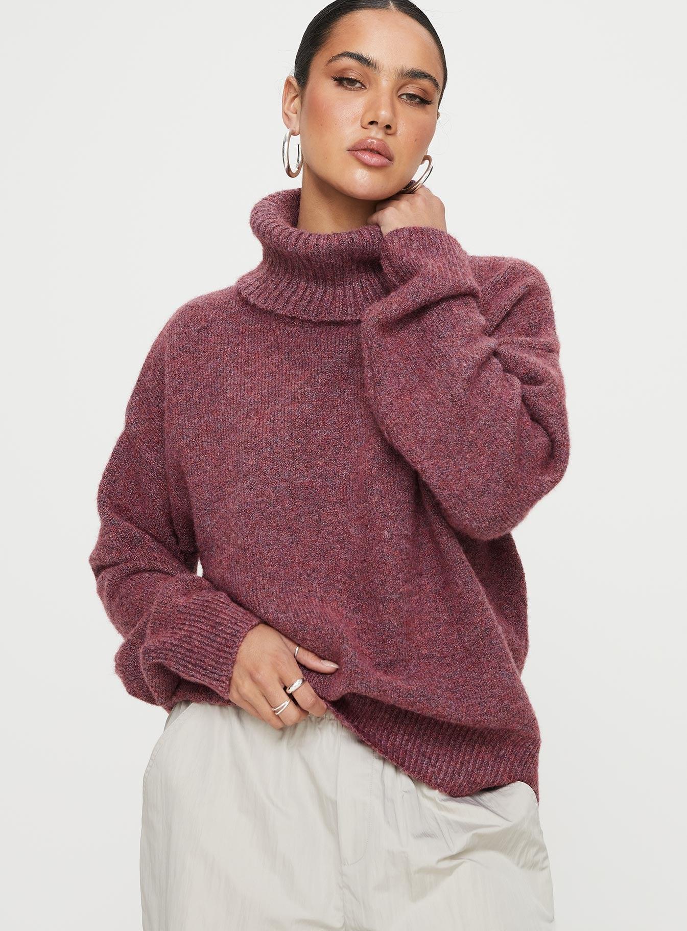 Oswin Turtleneck Sweater Burgundy Product Image