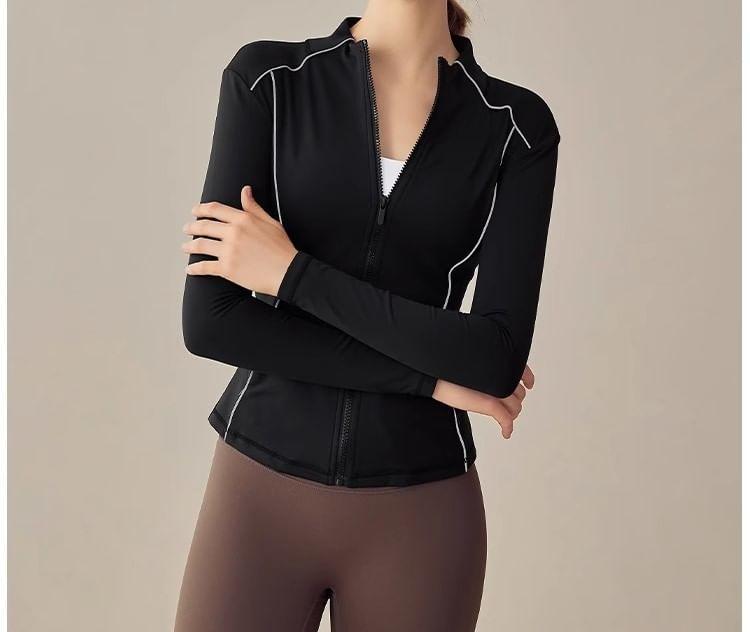 Stand Collar Contrast Trim Zip Sport Top Product Image