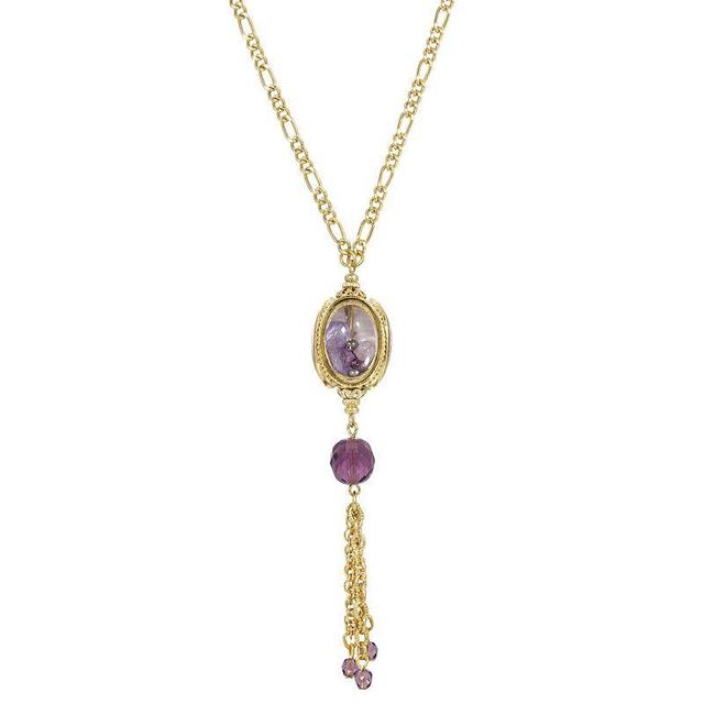 1928 Purple Beaded Drop Spinner Pendant Necklace, Womens, Gold Tone Product Image