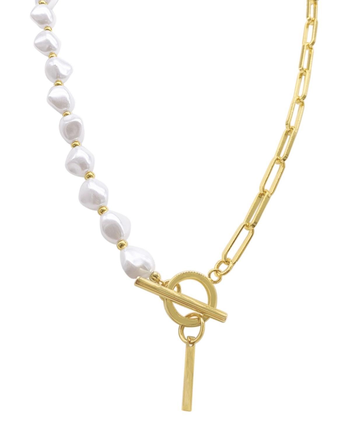 Adornia Simulated Pearl & Paperclip Chain Initial Toggle Necklace, Womens, Gold Product Image