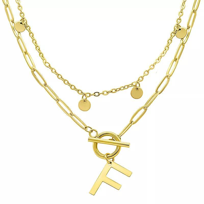 Adornia 14k Gold Plated Layered Initial Toggle Necklace, Womens Yellow Product Image