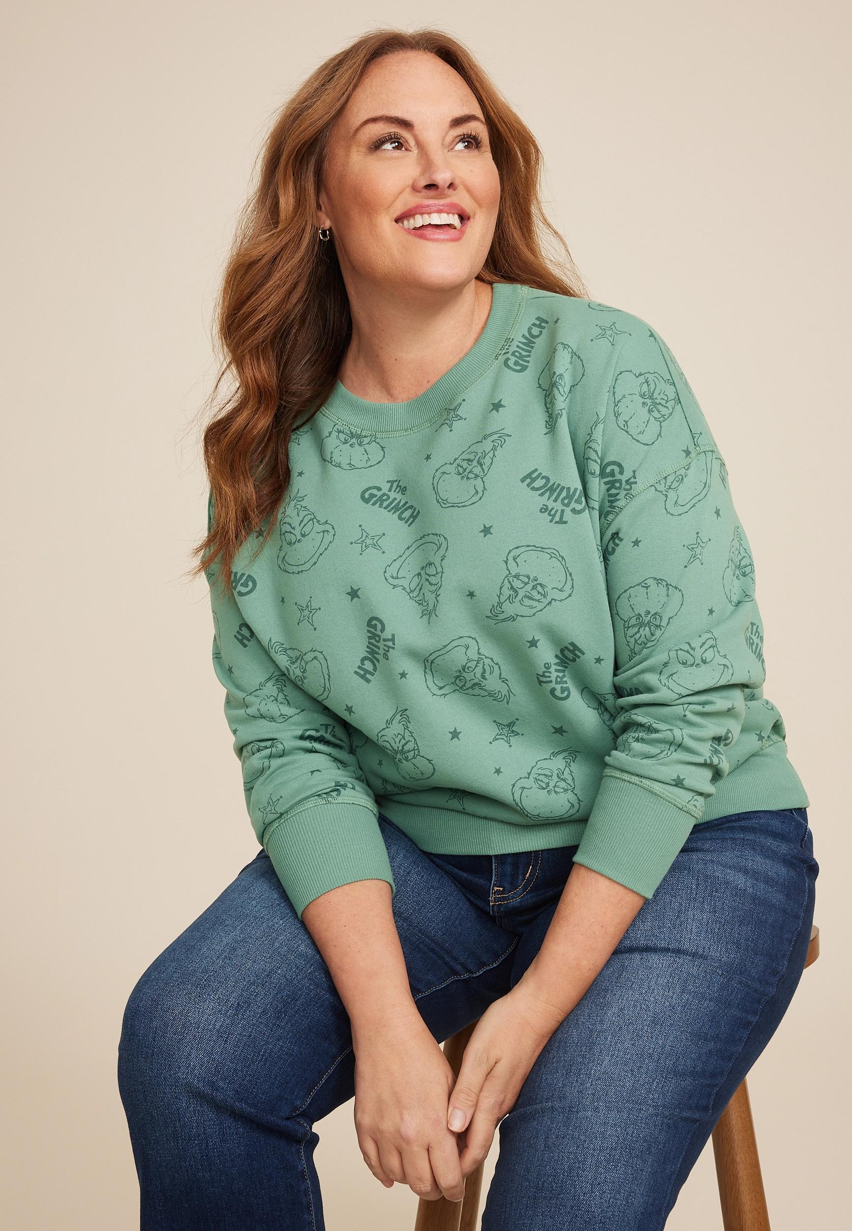 Maurices Plus Size Womens The Grinch Relaxed Fit Sweatshirt Green Size 4X Product Image