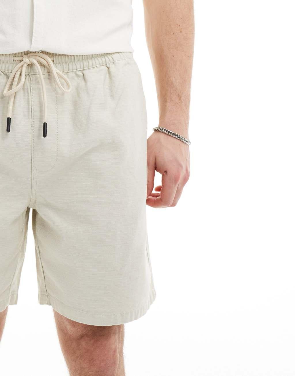 River Island pull on shorts in light beige Product Image