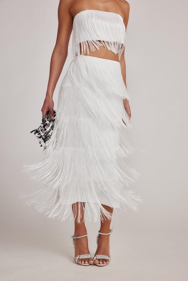 Gatsby White Fringe Midi Skirt Product Image