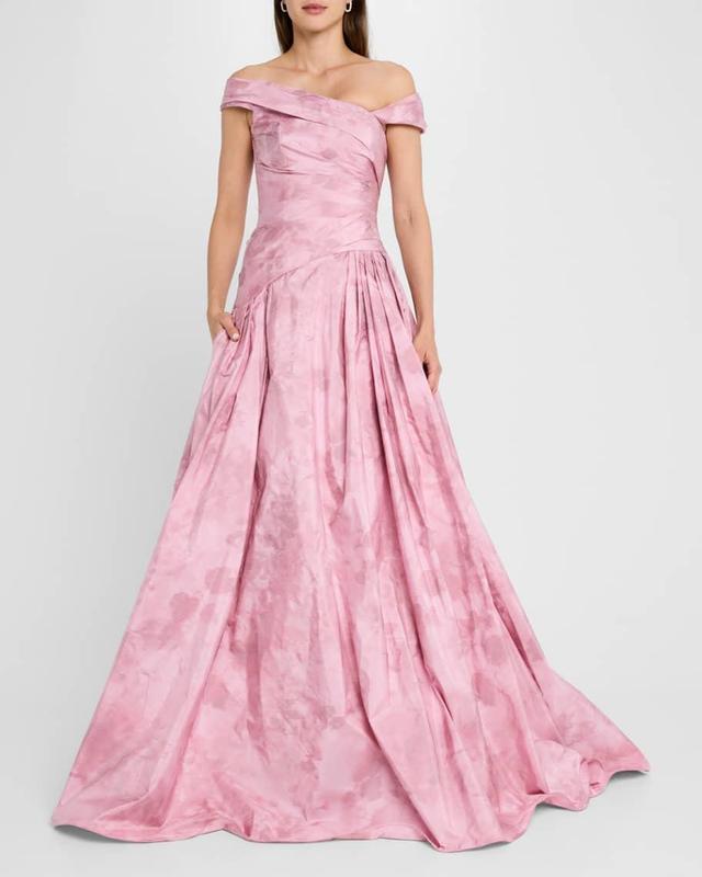 Off-The-Shoulder Floral Taffeta Asymmetrical Gown Product Image