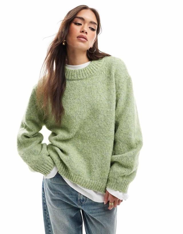 ASOS DESIGN oversized crew neck sweater in green Product Image