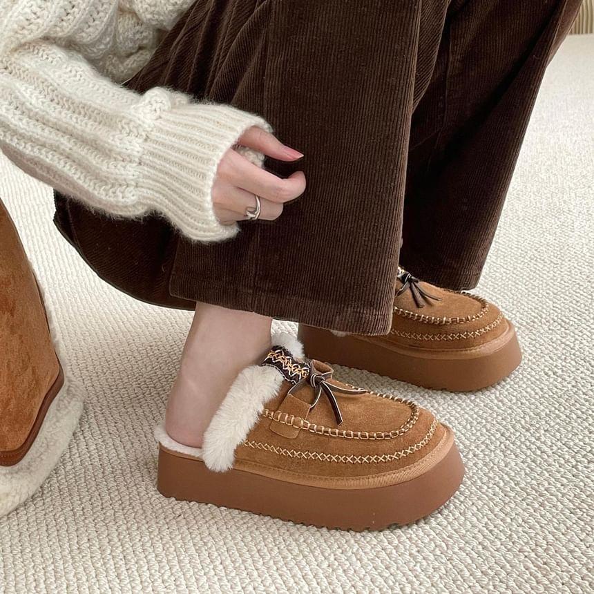 Platform Bow Accent Fleece-Lined Moccasin Mules Product Image