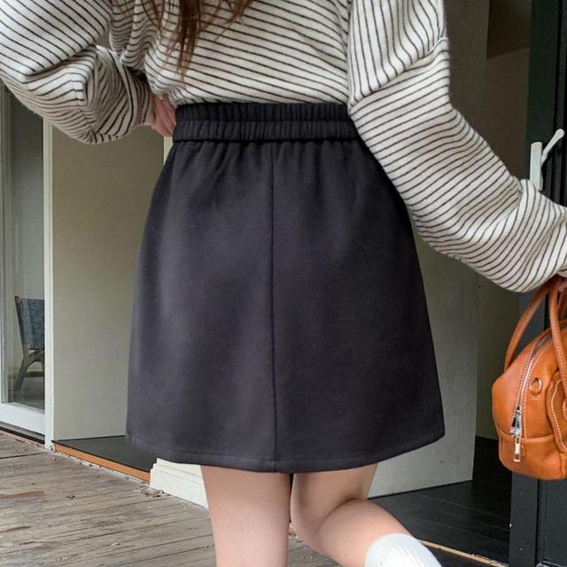 High Waist Plain Mini A-Line Skirt Product Image