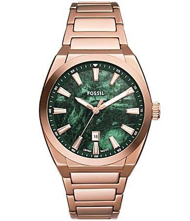 Fossil Mens Everett Three-Hand Date Rose Gold-Tone Stainless Steel Bracelet Watch Product Image