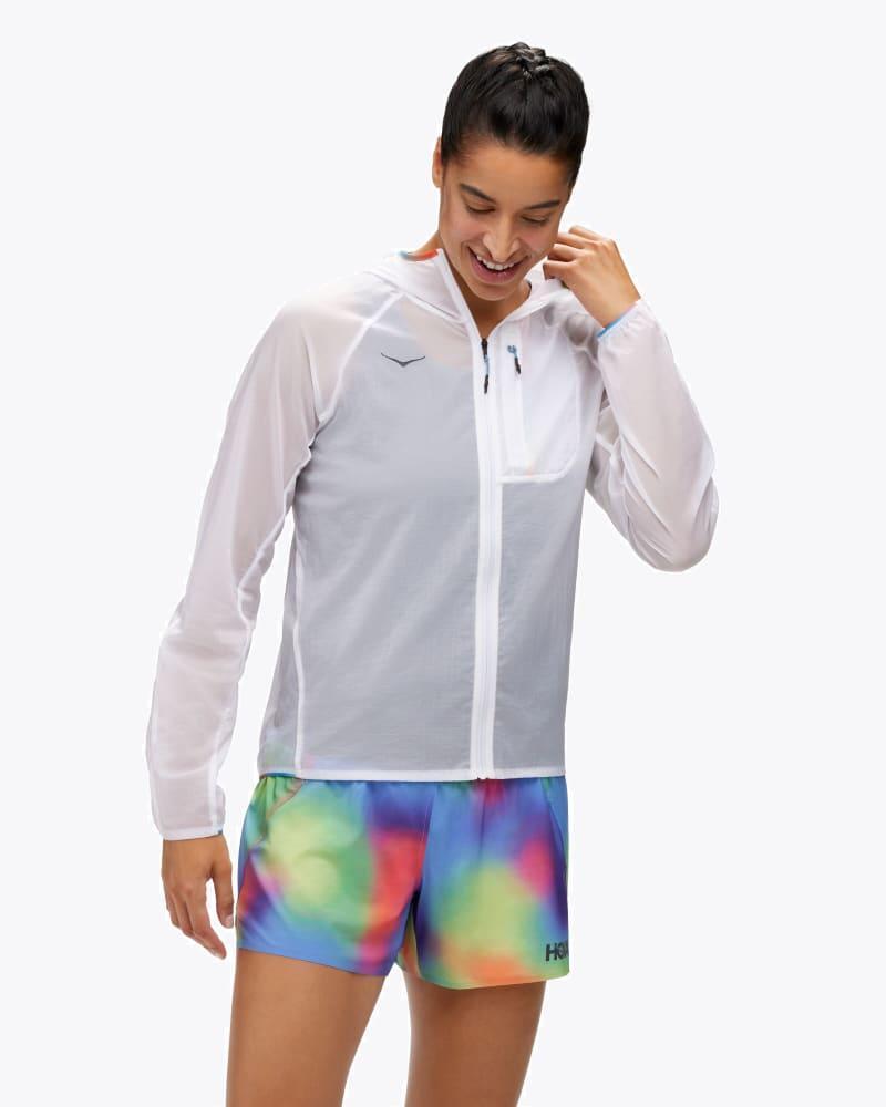 HOKA Womens Skyflow Jacket in White/Multi, Size Medium Product Image