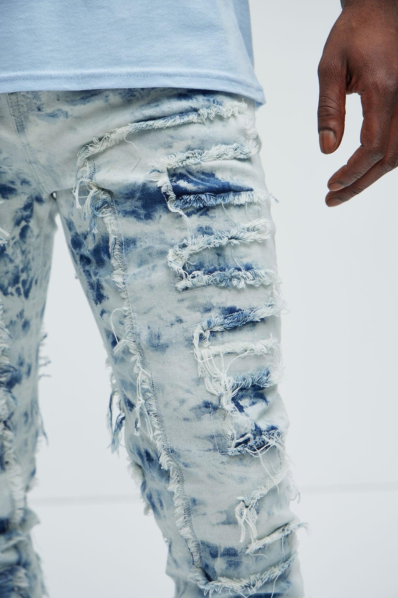 Frayed Cloud Stacked Skinny Jeans - Light Blue Wash Product Image