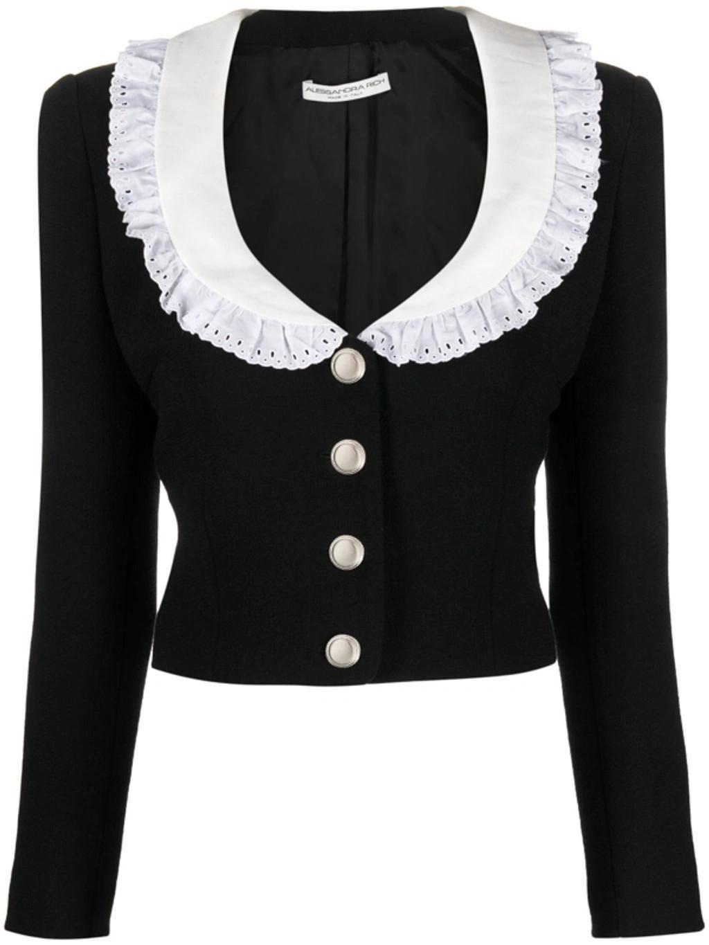 ALESSANDRA RICH Virgin Wool Cropped Jacket In Black product image