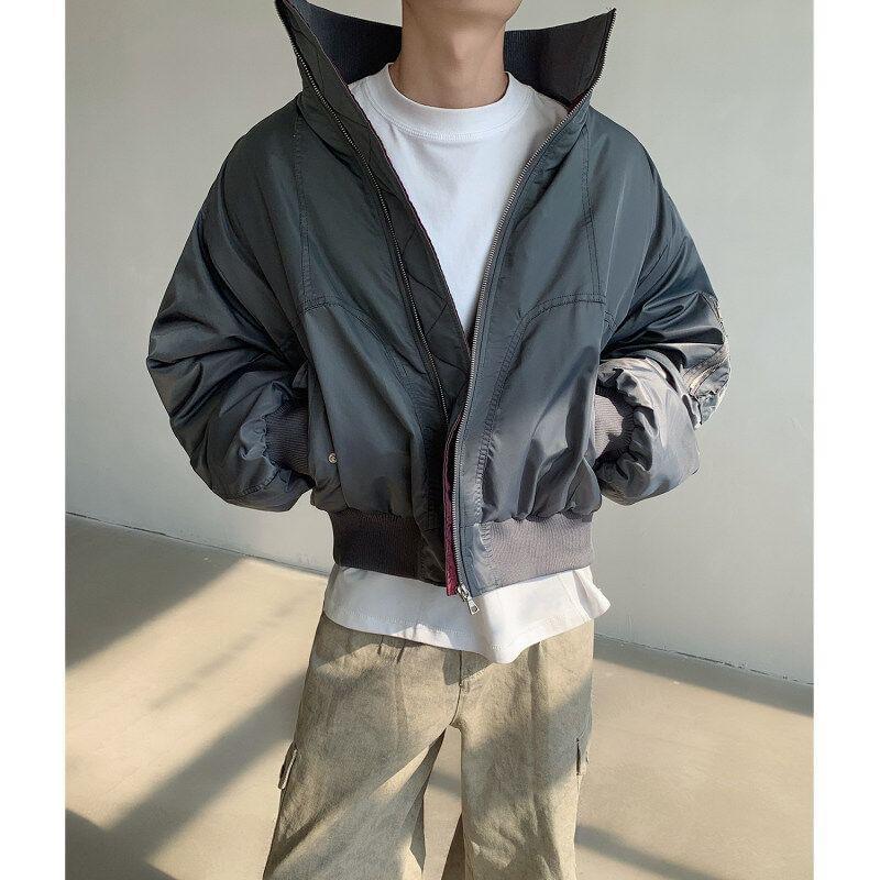 Stand Collar Plain Zip-Up Bomber Jacket Product Image