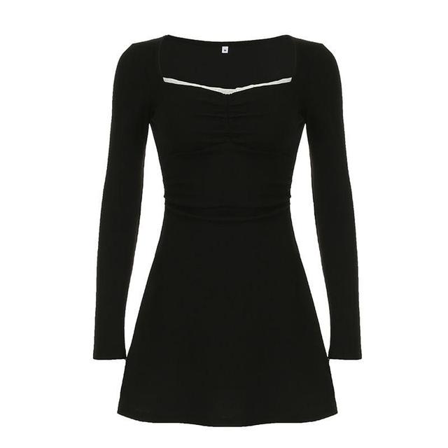 Long-Sleeve Lace Trim Mini A-Line Dress Product Image