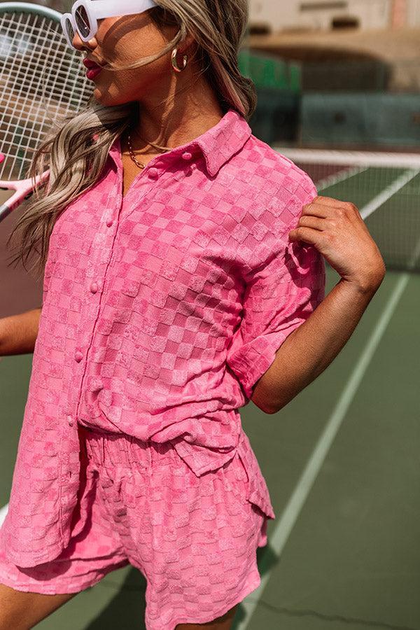 Pulling It Together Terry Cloth Button Up In Pink Product Image