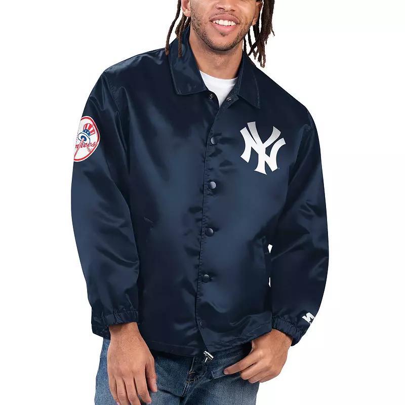 Mens Starter New York Yankees Option Route Satin Full-Snap Jacket Blue Product Image