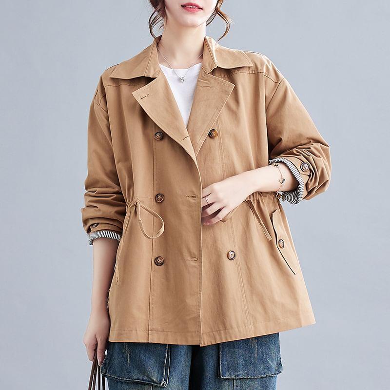 Collar Plain Double-Breasted Trench Jacket Product Image