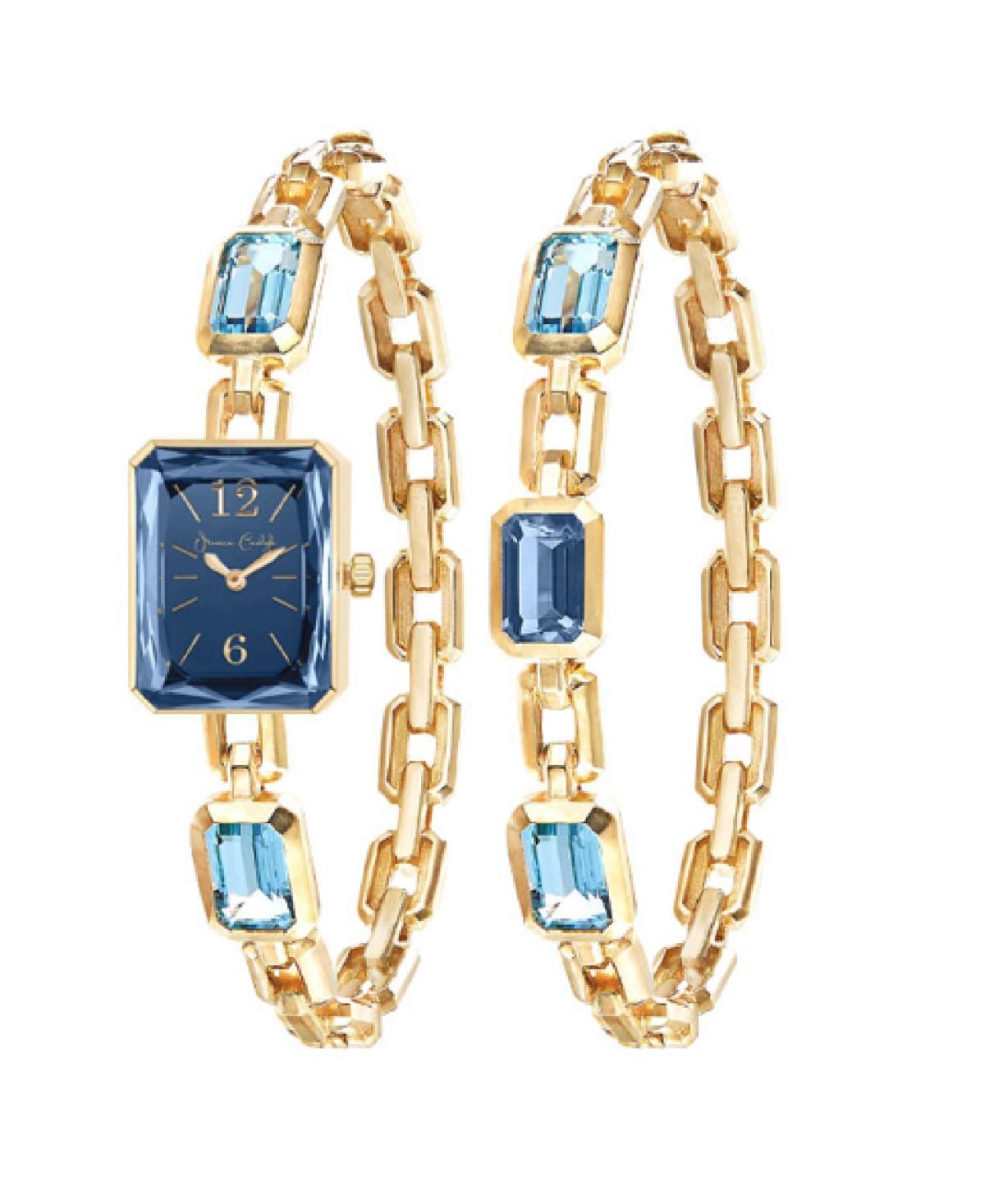 Jessica Carlyle Womens Gold Tone Blue Crystal Watch & Chain Bracelet Set Product Image