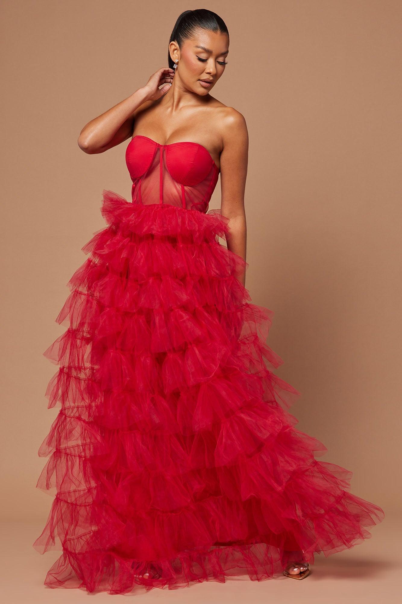 Lidia Tulle Gown - Red Product Image