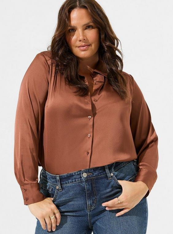 Madison Satin Button-Up Long Sleeve Shirt Product Image