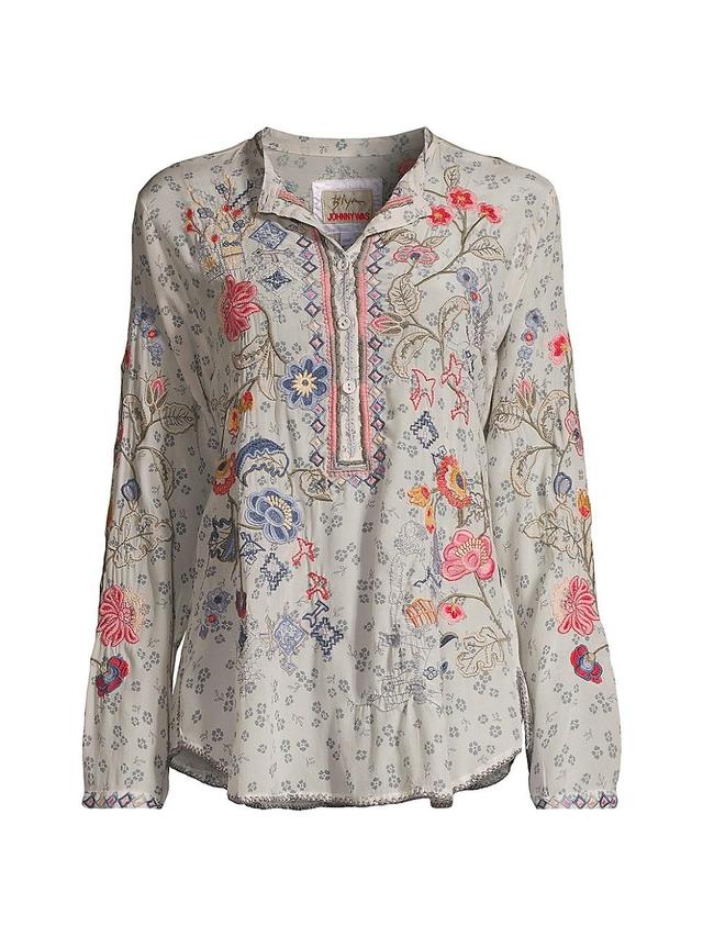 Womens Nya Floral Embroidered Silk Blouse Product Image