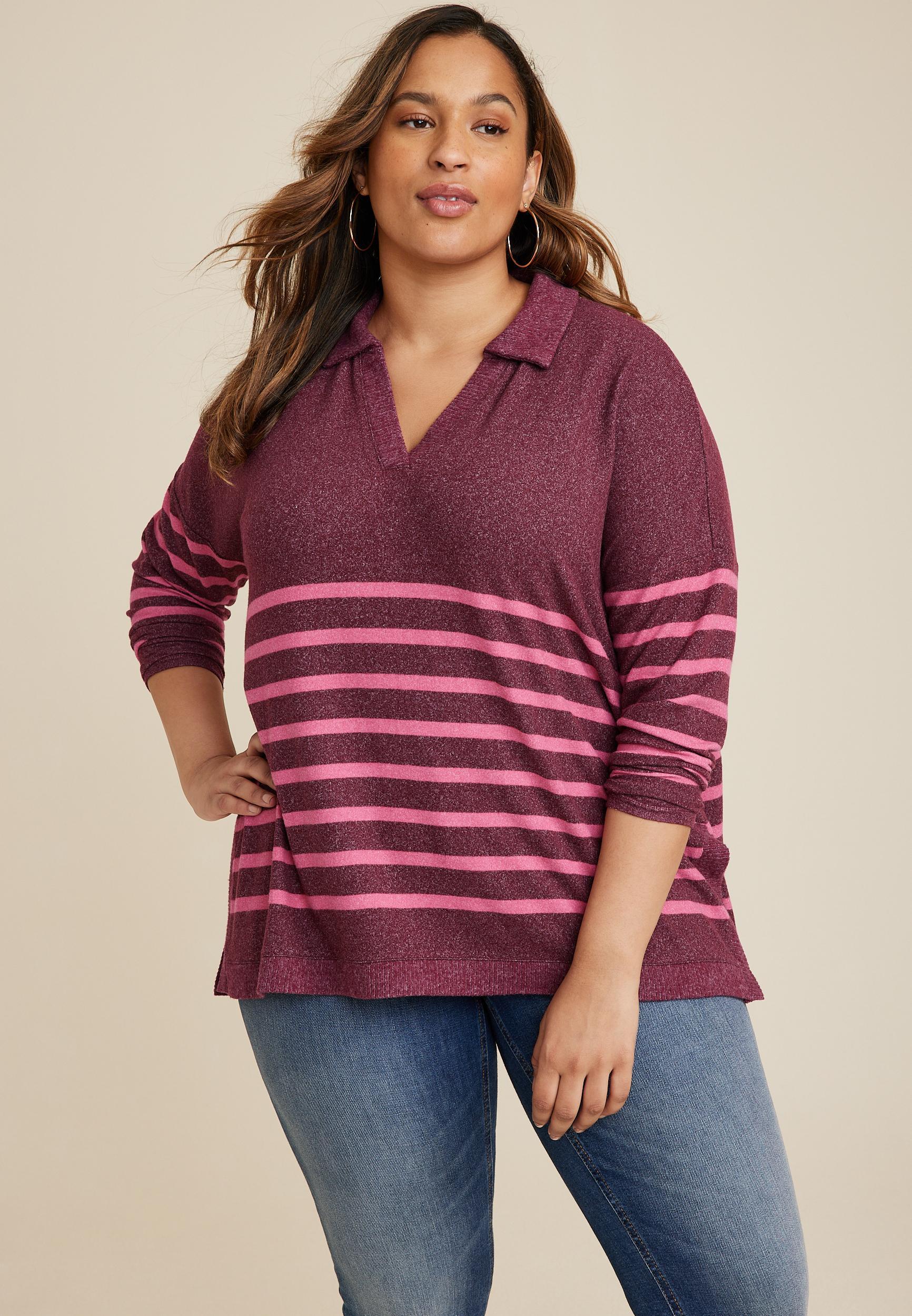 Maurices 0X Plus Size Womens Collared Fairview Striped Top Product Image