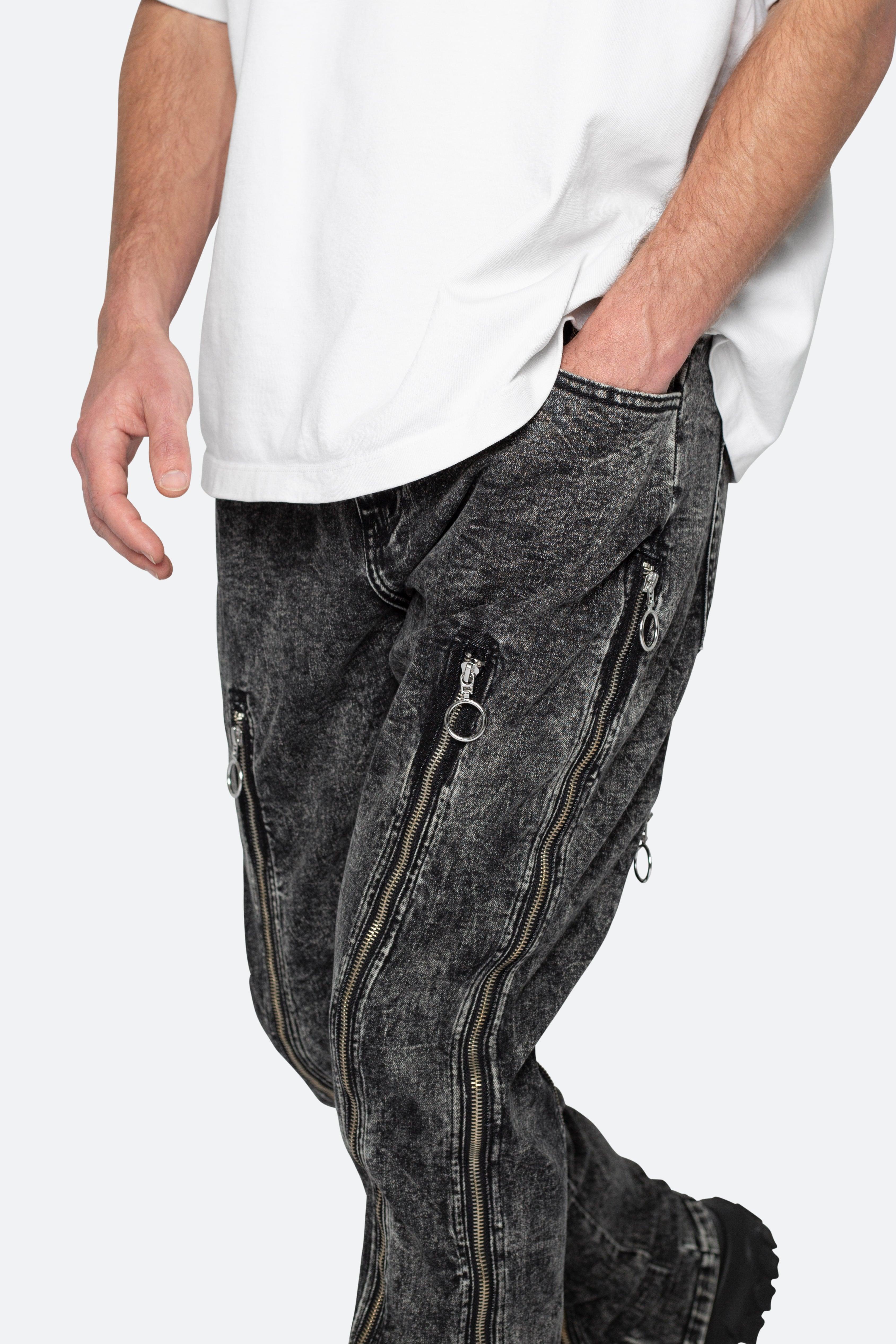 B571 Zipper Flare Pants - Washed Black Product Image