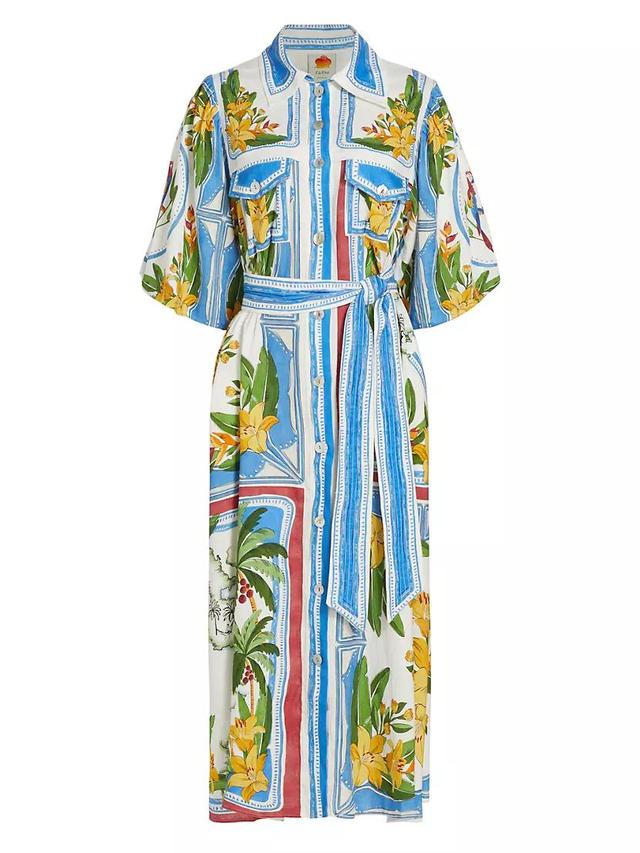 Tropical Destination Linen-Blend Belted Midi-Dress Product Image