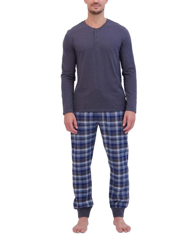 Hanes Mens Ultimate 2-Pc. Long-Sleeve Henley Crew Top & Ultra Soft Flannel Jogger Pant Sleep Set Product Image