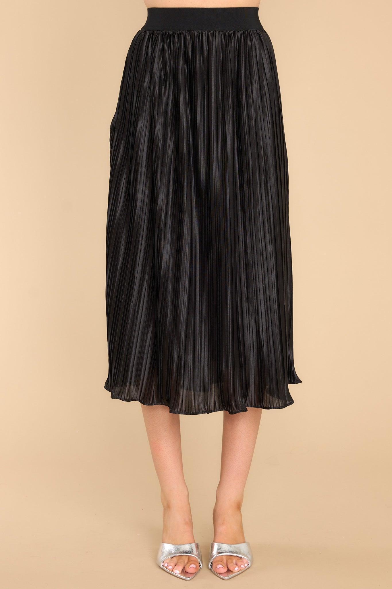 Try And Try Again Black Pleated Midi Skirt Product Image