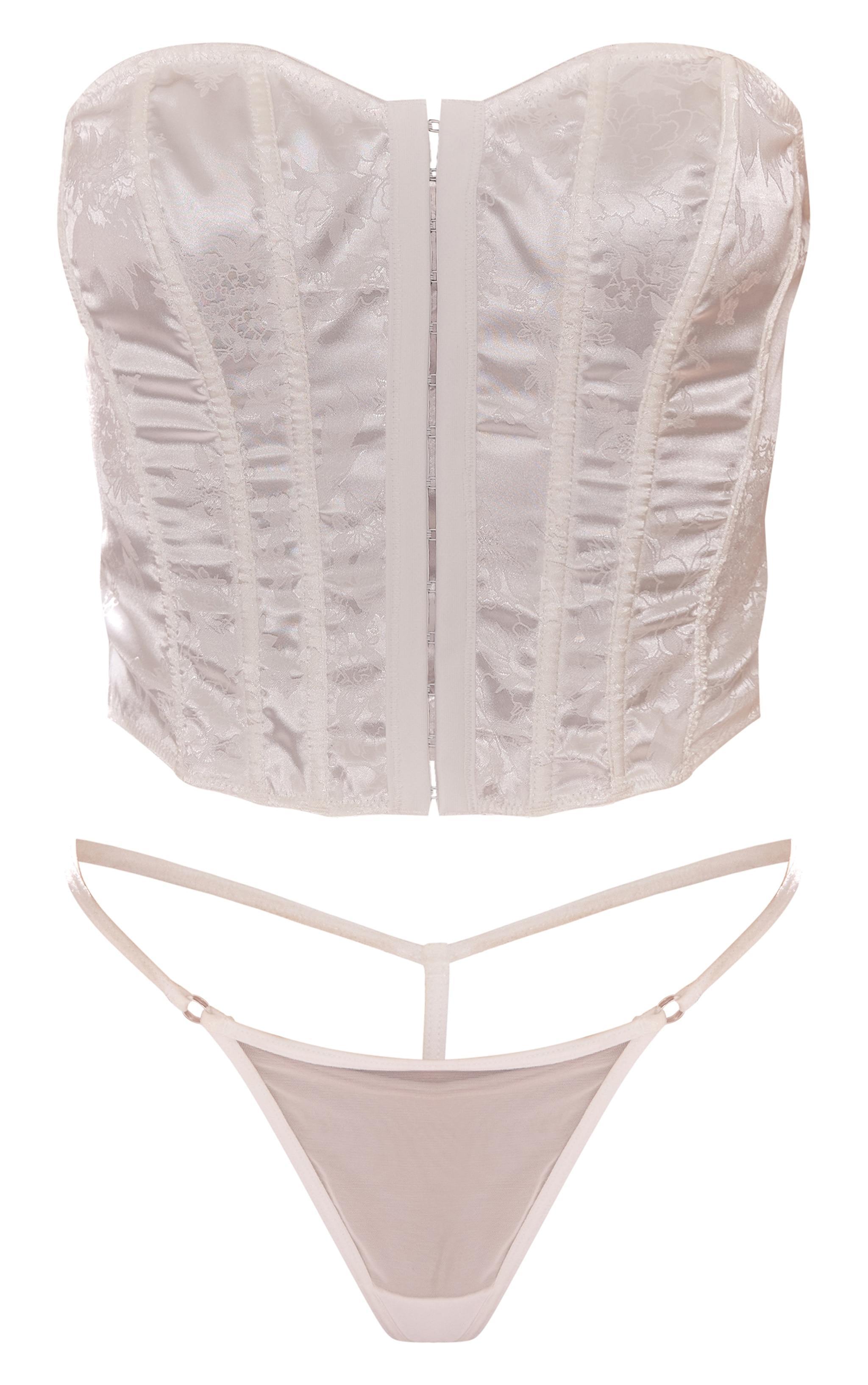 White Jacquard Satin Boned Corset Product Image