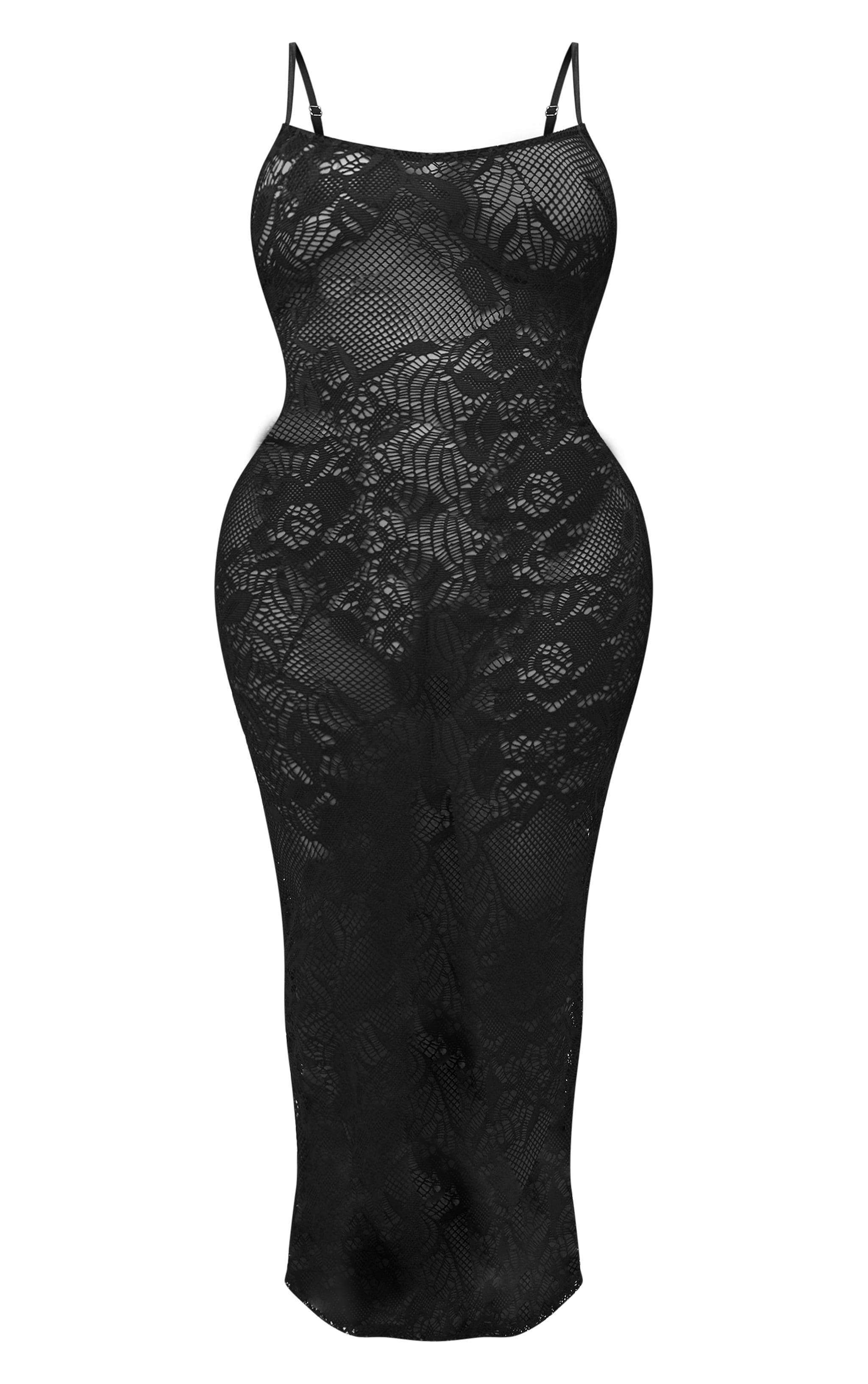 Shape Black Textured Sheer Strappy Maxi Dress Product Image