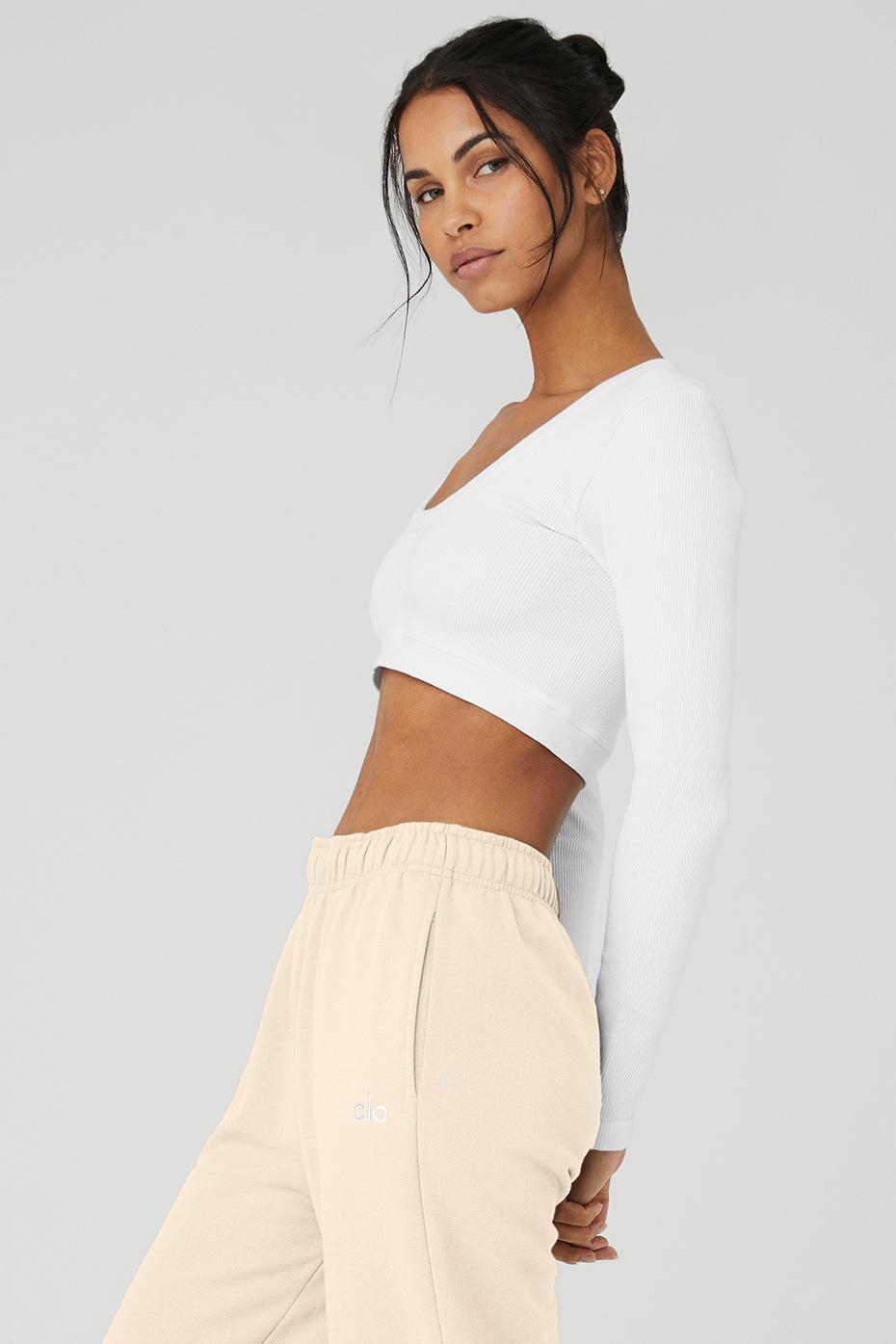 Seamless Ribbed Cropped Serene Long Sleeve - White Product Image