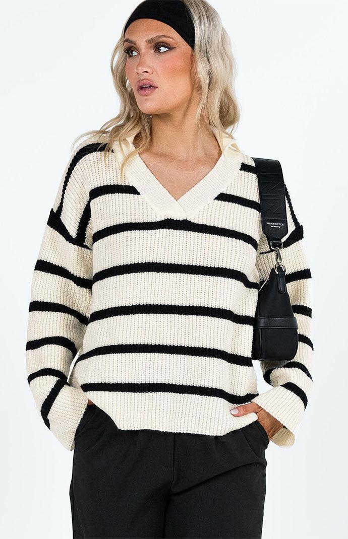 Princess Polly Women's Forte Knit Sweater in Black/White - Product Image