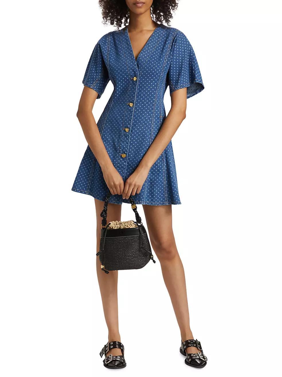 Polka Dot Denim Minidress Product Image