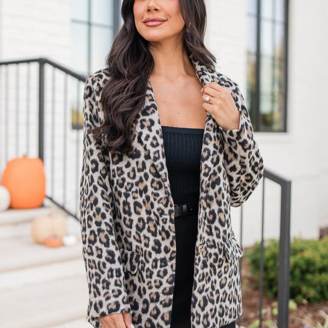 Do It Pronto Leopard Wool Blend Blazer Coat Product Image