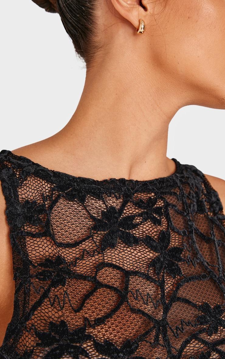 Black Lace Boat Neck Long Top Product Image