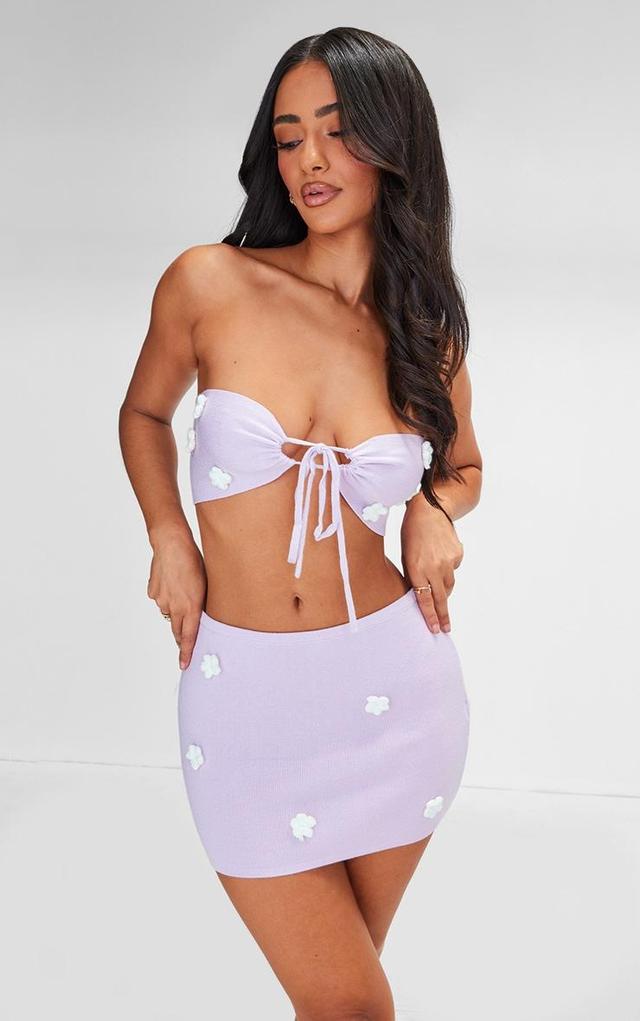 Petite Lilac Knitted Flower Bandeau Crop Top Product Image