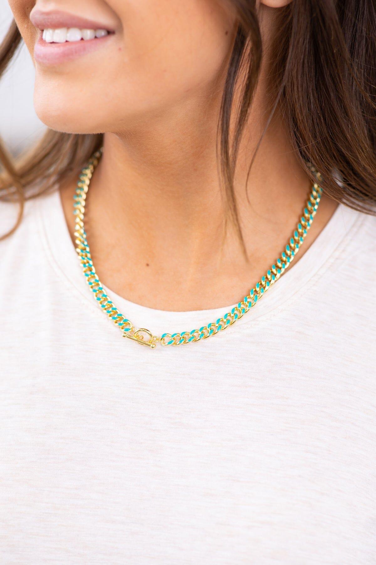 Turquoise and Gold Enamel Thick Chain Necklace product image