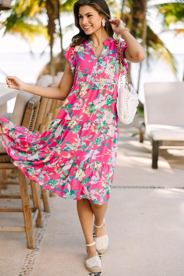 Tell Me More Pink Floral Midi Dress Female Product Image