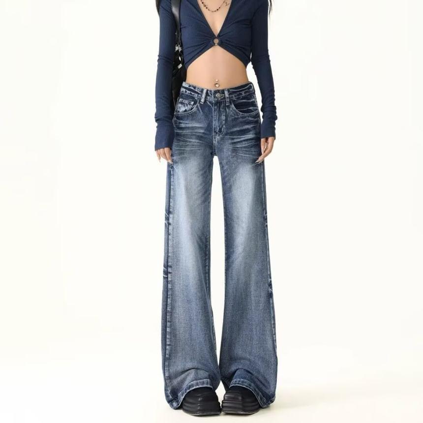 Low Rise Washed Flared Jeans Product Image