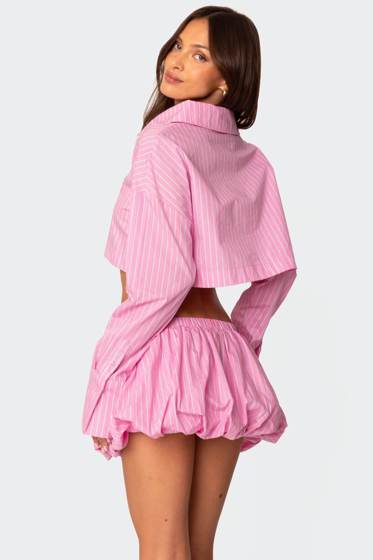 Hila Pinstripe Cropped Button Up Shirt Product Image