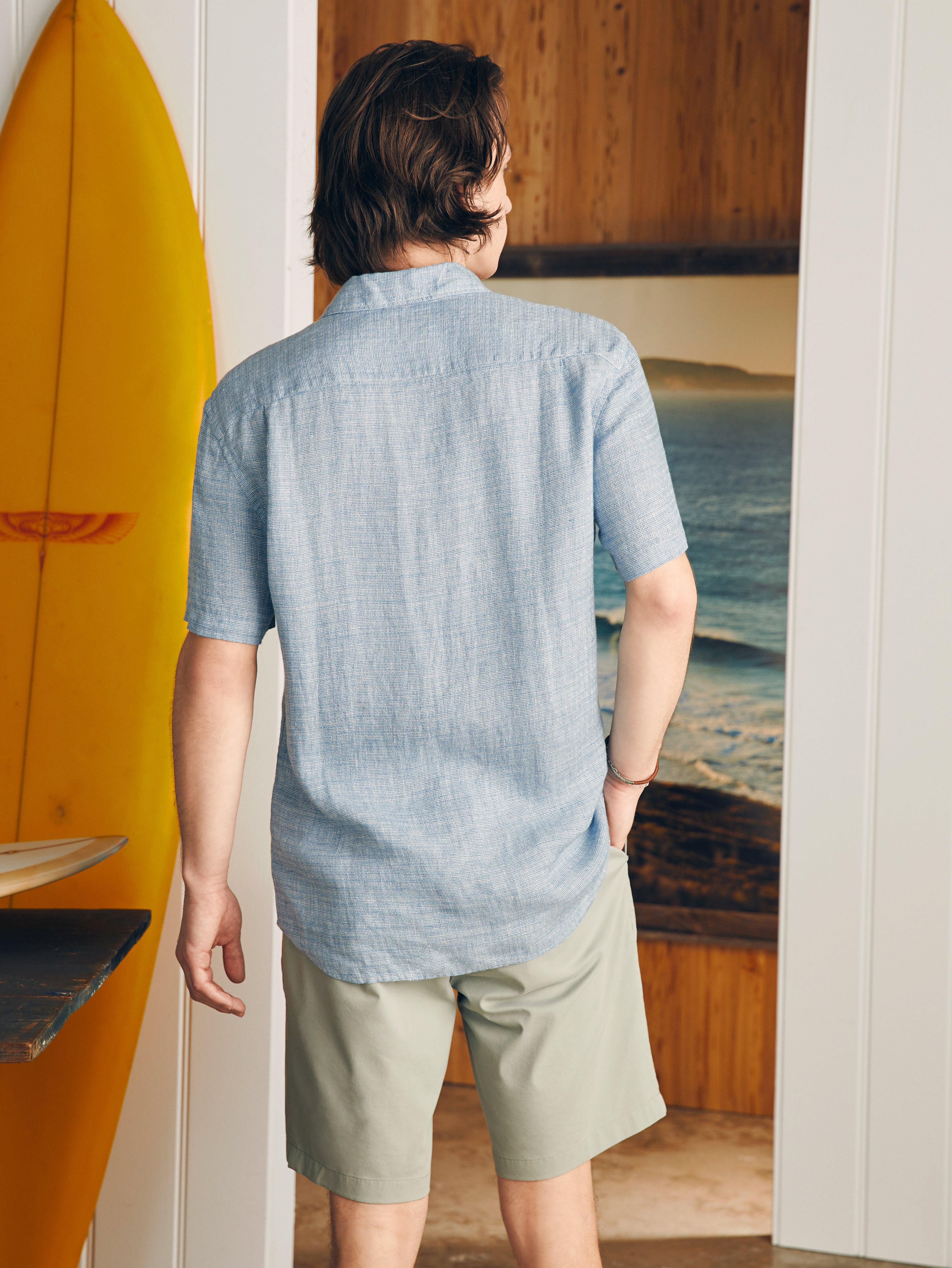 Short-Sleeve Palma Linen Shirt - Blue Basketweave Product Image