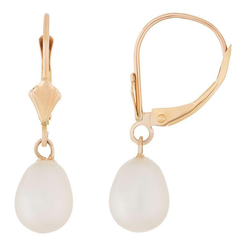 14k Gold Freshwater Cultured Pearl Leverback Earrings, Womens Product Image