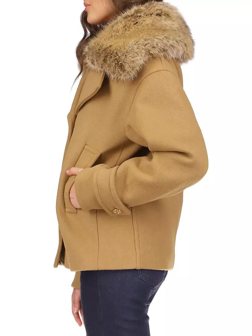 Faux Fur Collar Wool-Blend Short Peacoat Product Image