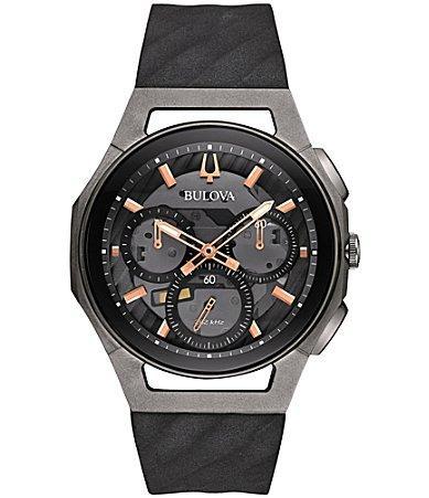 Bulova Mens Chronograph Curv Black Rubber Strap Watch 44mm Product Image